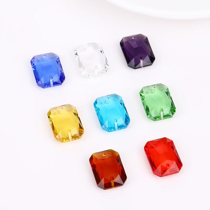 13*18mm New Crystal Two Holes Suncatcher Connector Charms Glass Oblong Octagon Beads Diy Jewelry Accessories Free Sh